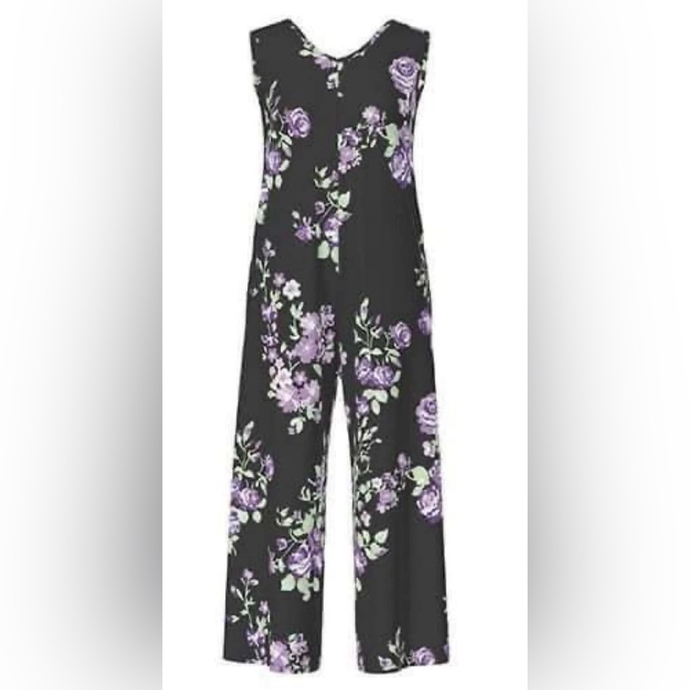 NWOT!! LuLaRoe Natalie Purple Rose/Black Pants Jumpsuit Size Large